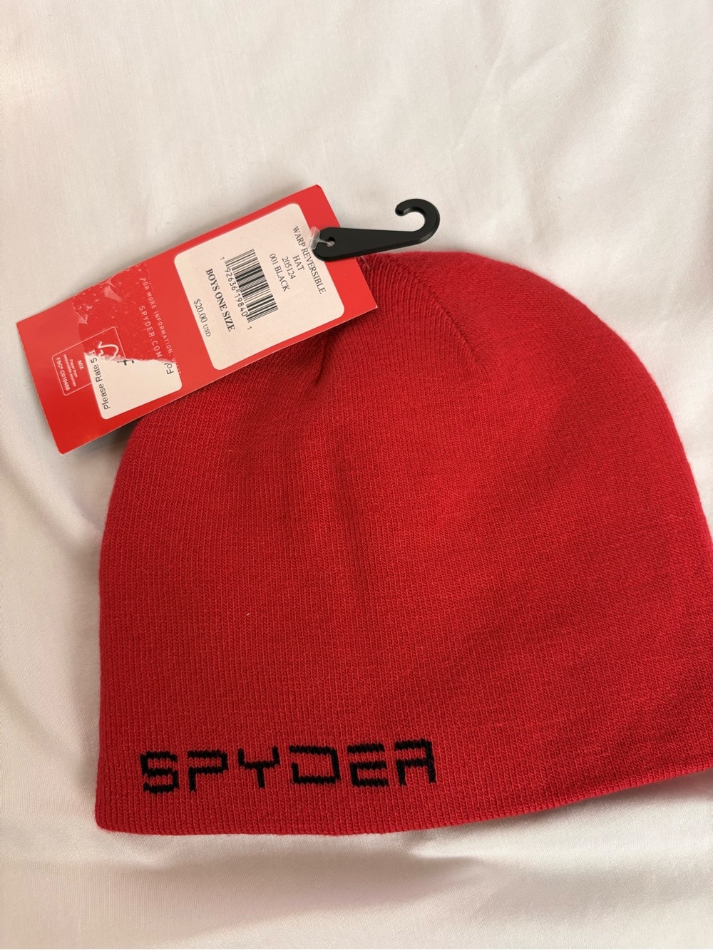 Spyder Reversible Beanie Red Black One Size Knit Winter Hat Logo NWT youth